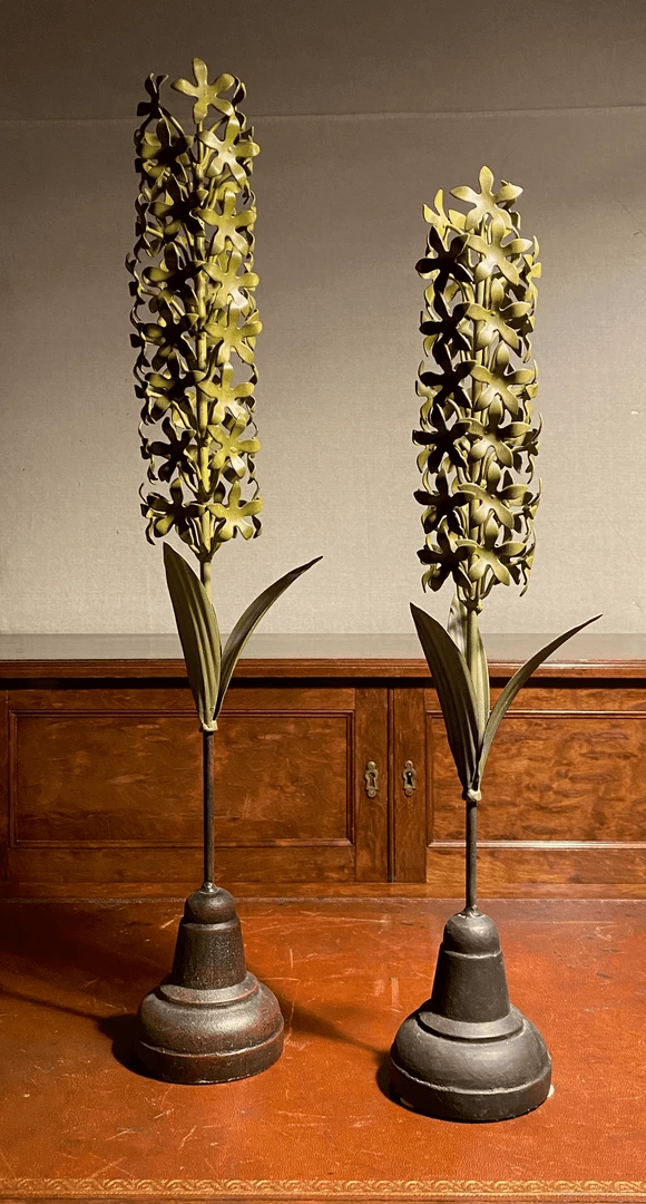 Tuxedo Park Junk Shop Set Of Two Hyacinth Plant Specimens On Iron Bases 3 Tuxedo Park Junk Shop Set Of Two Hyacinth Plant Specimens On Iron Bases