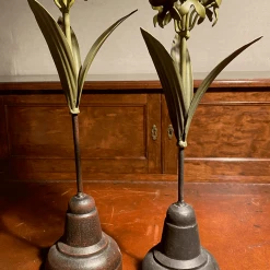 Tuxedo Park Junk Shop Set Of Two Hyacinth Plant Specimens On Iron Bases