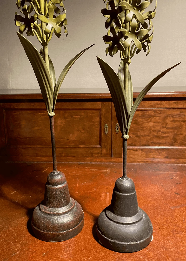 Tuxedo Park Junk Shop Set Of Two Hyacinth Plant Specimens On Iron Bases 2 Tuxedo Park Junk Shop Set Of Two Hyacinth Plant Specimens On Iron Bases