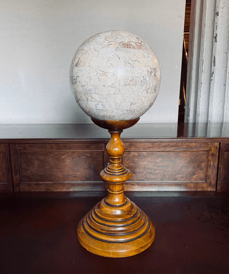 Tuxedo Park Junk Shop Maitland-Smith Tesselated Globe On Turned Stand 1 Tuxedo Park Junk Shop Maitland-Smith Tesselated Globe On Turned Stand
