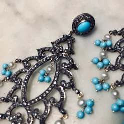 Tuxedo Park Junk Shop Diamond Pearl And Turquoise Chandelier Earrings Jewelry