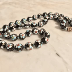 Tuxedo Park Junk Shop Black Floral Cloisonné Beaded Necklace Jewelry