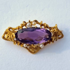 Tuxedo Park Junk Shop Kohn & Co. 14K Amethyst Brooch