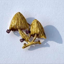 Tuxedo Park Junk Shop Vintage 18K Gold Mushrooms With Rubies