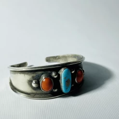 Tuxedo Park Junk Shop New Arrivals Old Pawn Navajo Turquoise And Coral Sterling Silver Cuff