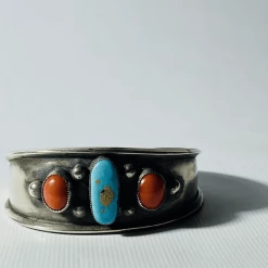 Tuxedo Park Junk Shop New Arrivals Old Pawn Navajo Turquoise And Coral Sterling Silver Cuff