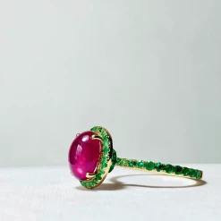 Tuxedo Park Junk Shop New Arrivals 18K Ruby Cabochon And Emerald Ring