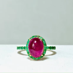 Tuxedo Park Junk Shop New Arrivals 18K Ruby Cabochon And Emerald Ring