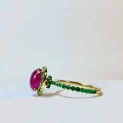 Tuxedo Park Junk Shop New Arrivals 18K Ruby Cabochon And Emerald Ring