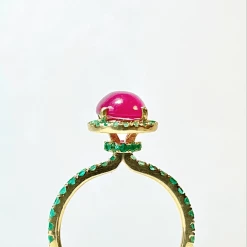 Tuxedo Park Junk Shop New Arrivals 18K Ruby Cabochon And Emerald Ring