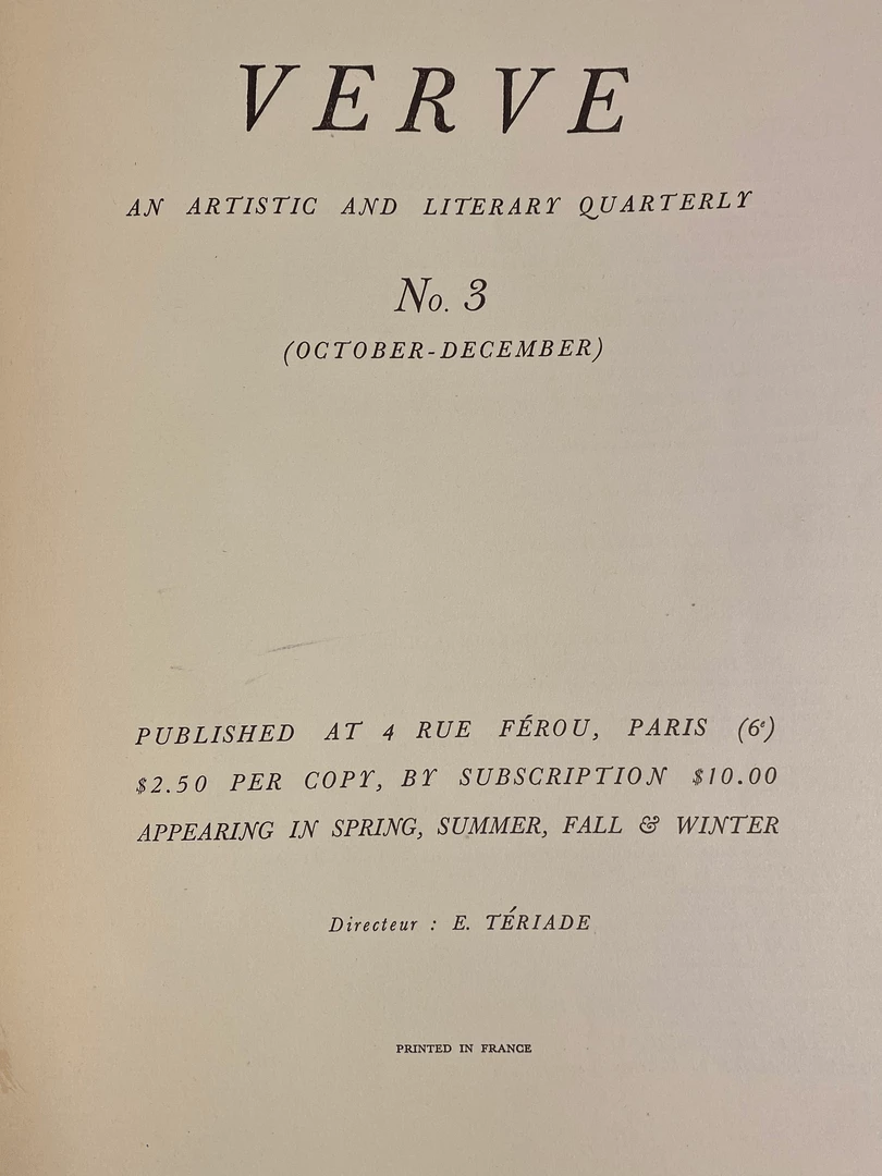 Tuxedo Park Junk Shop VERVE An Artistic And Literary Quarterly Volume 1 No. 3 October - December 1938 2 Tuxedo Park Junk Shop VERVE An Artistic And Literary Quarterly Volume 1 No. 3 October - December 1938