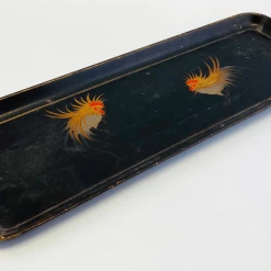 Tuxedo Park Junk Shop New Arrivals 19th Century Lacquerware Tray With Hand-painted Roosters