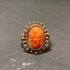 Tuxedo Park Junk Shop Victorian Coral Greek Cameo Ring 14K New Arrivals