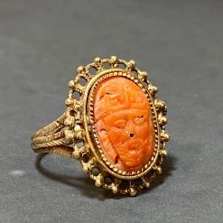 Tuxedo Park Junk Shop Victorian Coral Greek Cameo Ring 14K New Arrivals