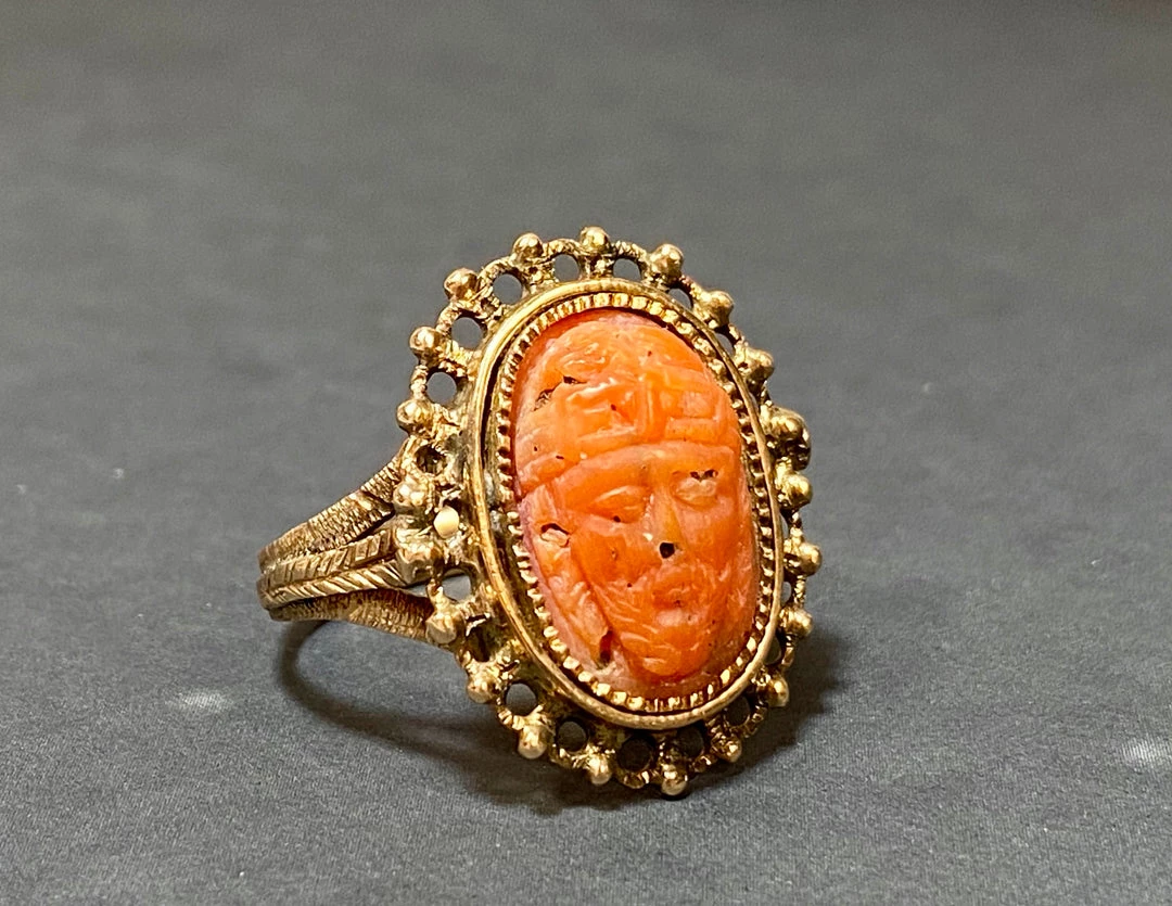 Tuxedo Park Junk Shop Victorian Coral Greek Cameo Ring 14K New Arrivals 1 Tuxedo Park Junk Shop Victorian Coral Greek Cameo Ring 14K New Arrivals